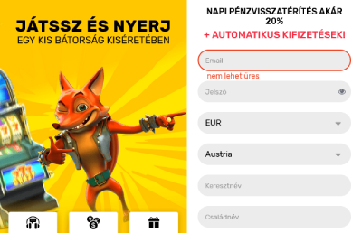 CrazyFox regisztráció folyamatát